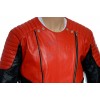 Red Black H&M Balmain Collaboration Replica Genuine Leather Motorcycle Biker Jacket